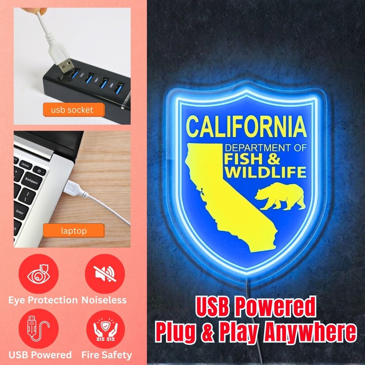 ShineNeon™ California Fish & Wildlife Neon Sign Golden State Grizzly Decor USB Power Neon Sign - Shineneon