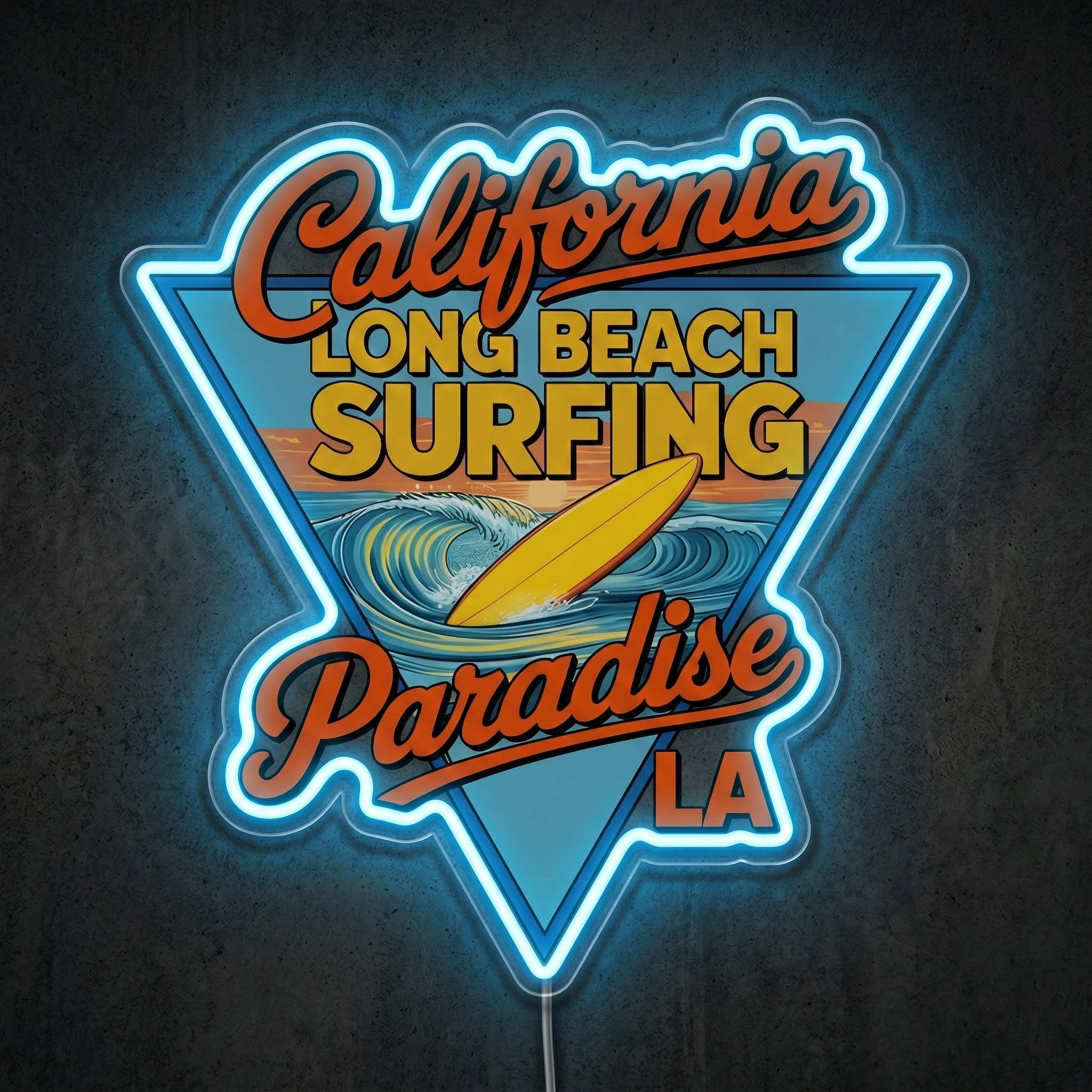 ShineNeon™ California Long Beach Surfing Paradise LED Neon Sign - LA Retro Wall Decor USB Power - Shineneon
