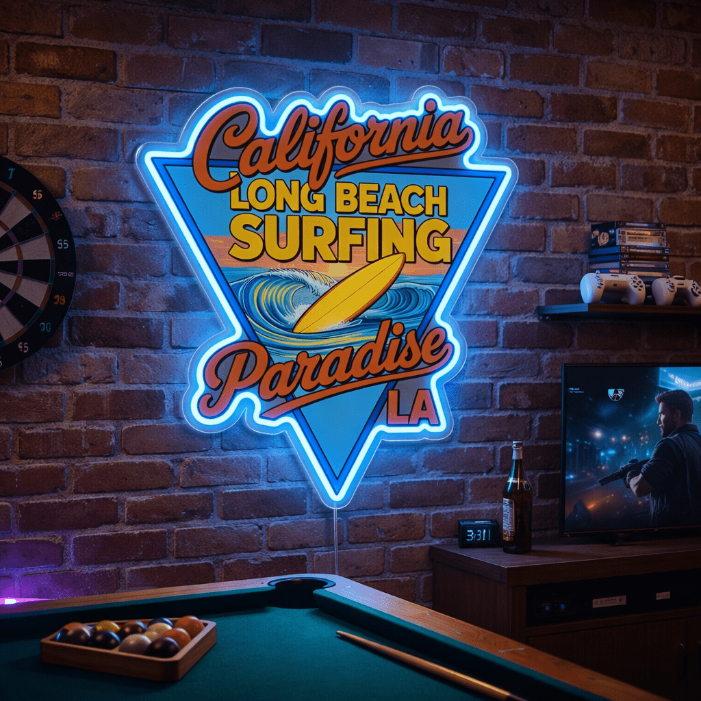 ShineNeon™ California Long Beach Surfing Paradise LED Neon Sign - LA Retro Wall Decor USB Power - Shineneon