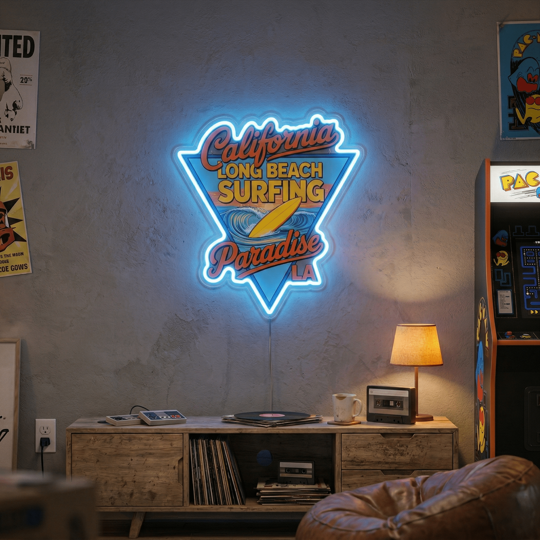 ShineNeon™ California Long Beach Surfing Paradise LED Neon Sign - LA Retro Wall Decor USB Power - Shineneon