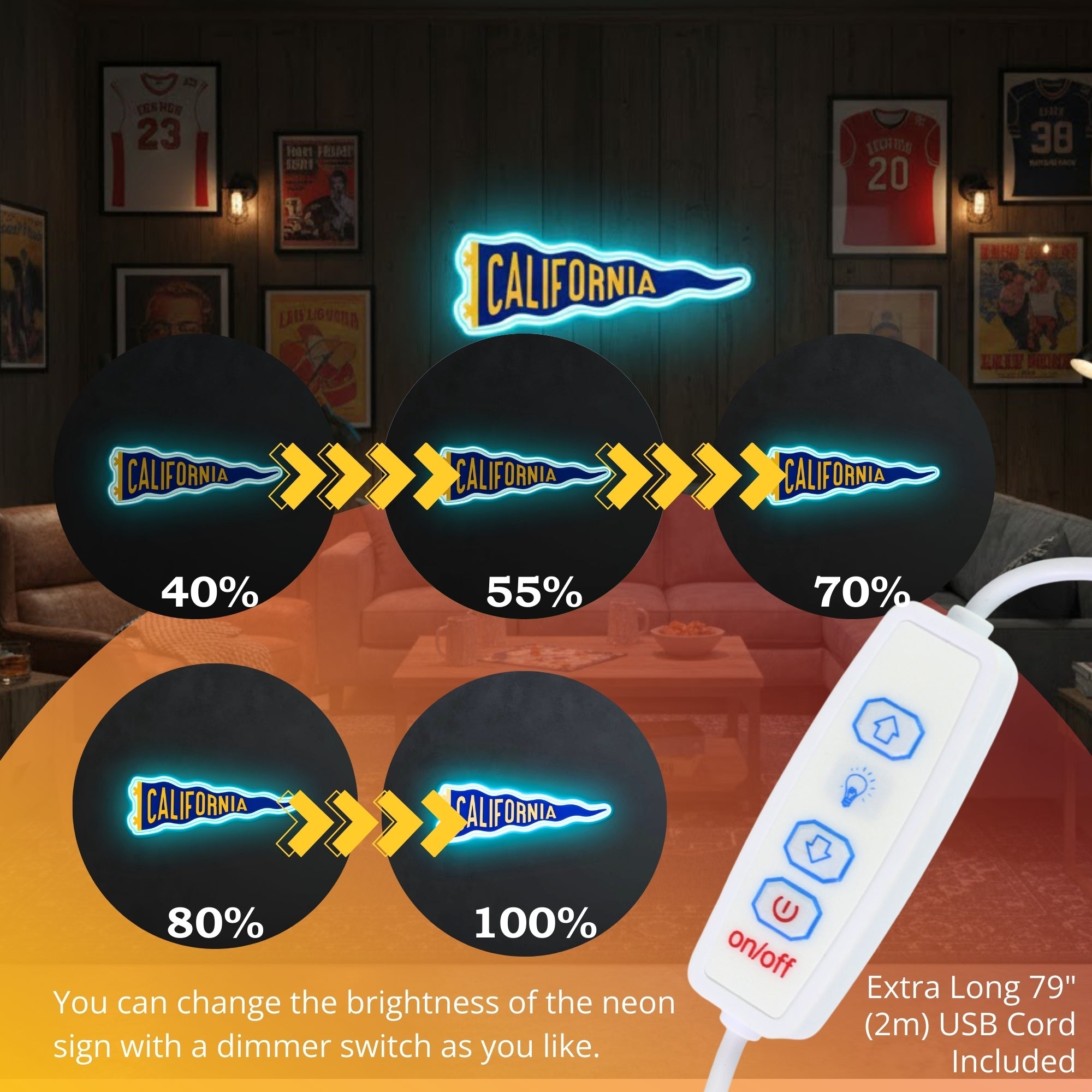 ShineNeon™ California Pennant LED Neon Sign - Retro Wall Decor for Dorm Bar Garage (USB Powered) - Shineneon