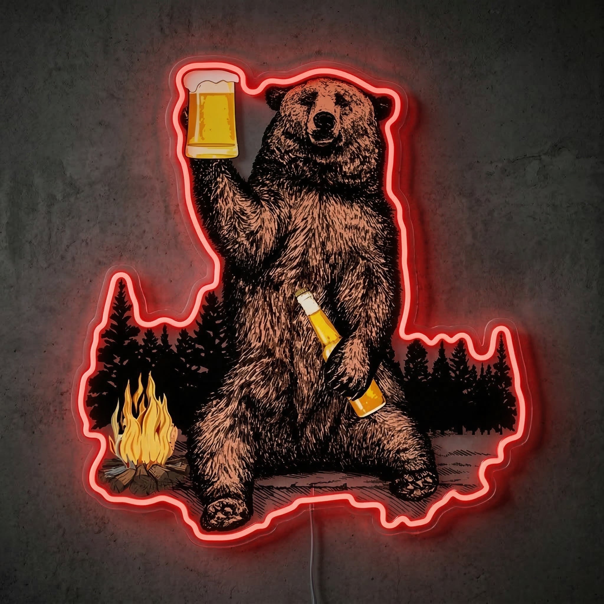 ShineNeon™ Campfire Grizzly Bear Neon Sign Rustic Cabin Bar Decor USB Powered Neon Sign - Shineneon