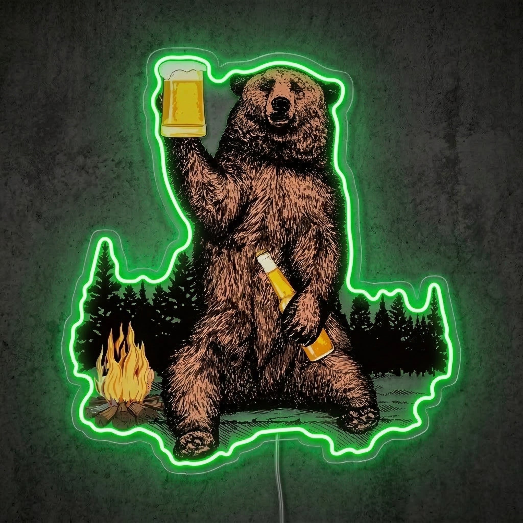 ShineNeon™ Campfire Grizzly Bear Neon Sign Rustic Cabin Bar Decor USB Powered Neon Sign - Shineneon