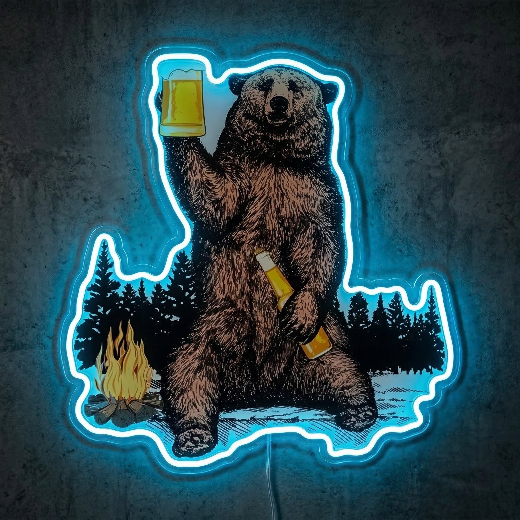 ShineNeon™ Campfire Grizzly Bear Neon Sign Rustic Cabin Bar Decor USB Powered Neon Sign - Shineneon