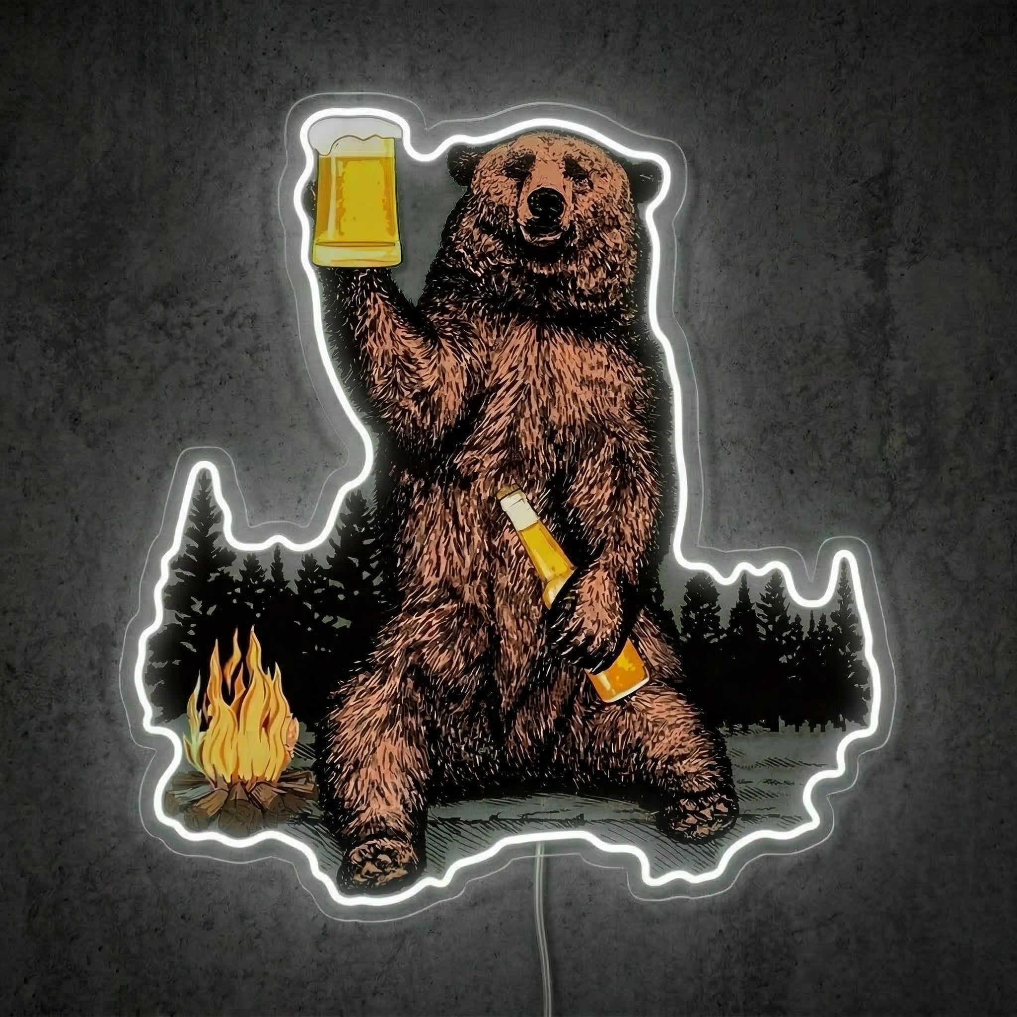 ShineNeon™ Campfire Grizzly Bear Neon Sign Rustic Cabin Bar Decor USB Powered Neon Sign - Shineneon