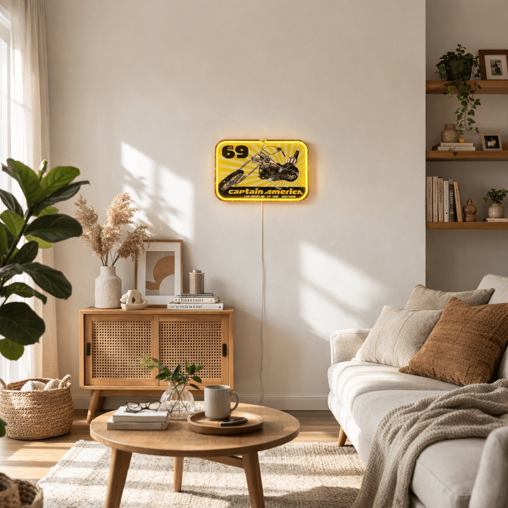 ShineNeon™ Captain America Chopper LED Neon Sign - Vintage 69 Biker Wall Art - Shineneon