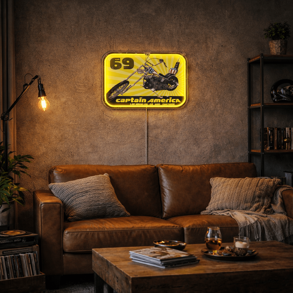 ShineNeon™ Captain America Chopper LED Neon Sign - Vintage 69 Biker Wall Art - Shineneon