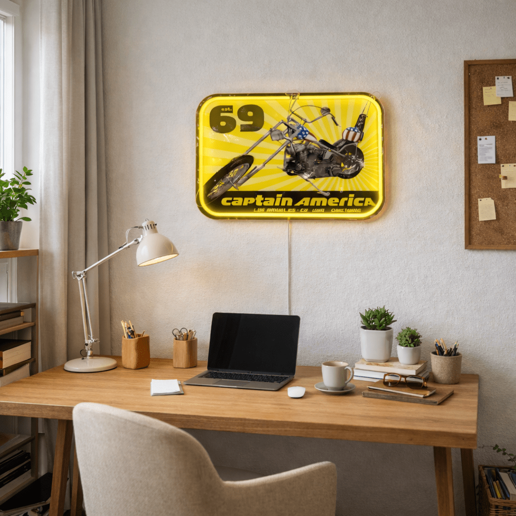 ShineNeon™ Captain America Chopper LED Neon Sign - Vintage 69 Biker Wall Art - Shineneon