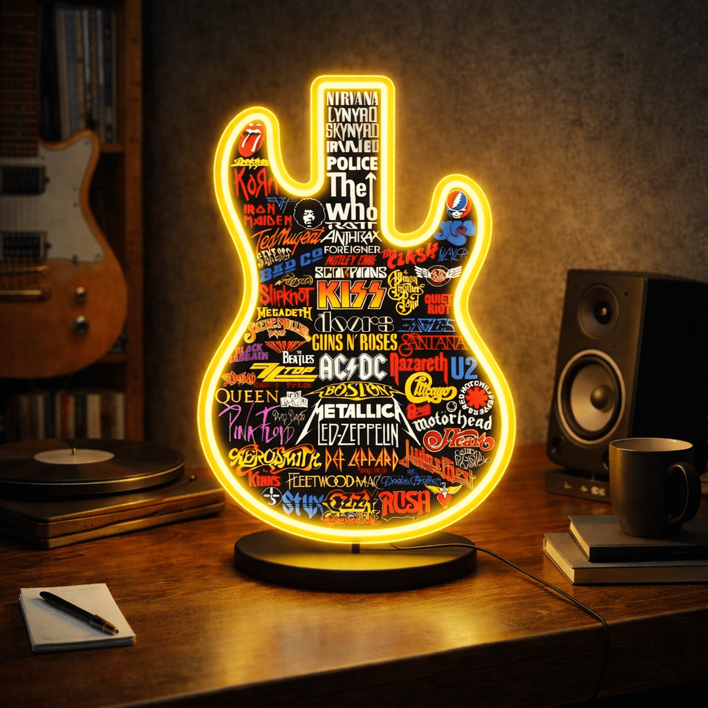 ShineNeon™ Classic Rock Guitar LED Neon Sign - Multi - Band Logo Art for Music Room & Garage - Shineneon