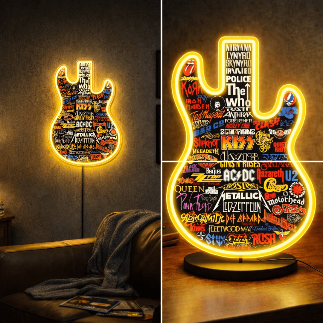 ShineNeon™ Classic Rock Guitar LED Neon Sign - Multi - Band Logo Art for Music Room & Garage - Shineneon
