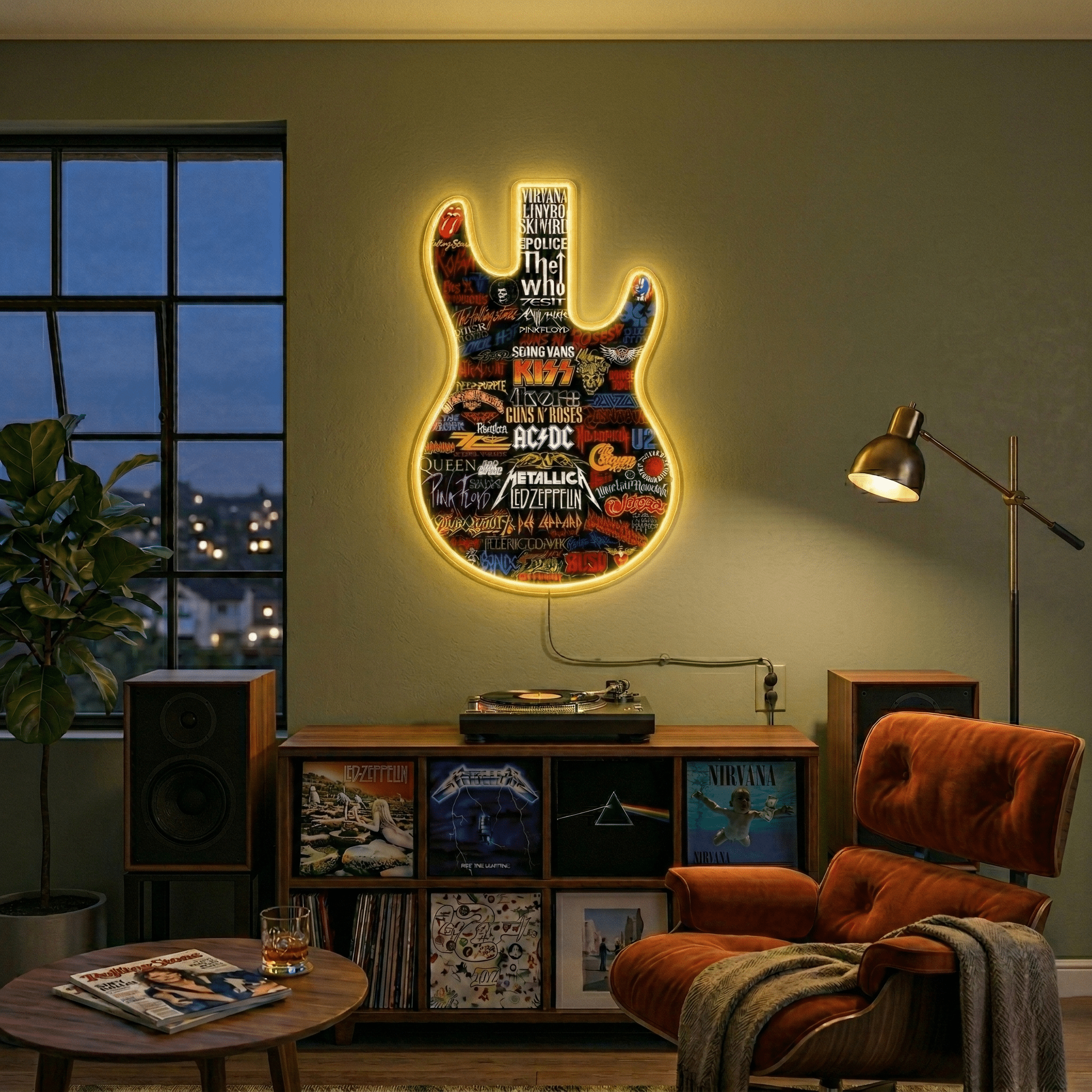 ShineNeon™ Classic Rock Guitar LED Neon Sign - Multi - Band Logo Art for Music Room & Garage - Shineneon