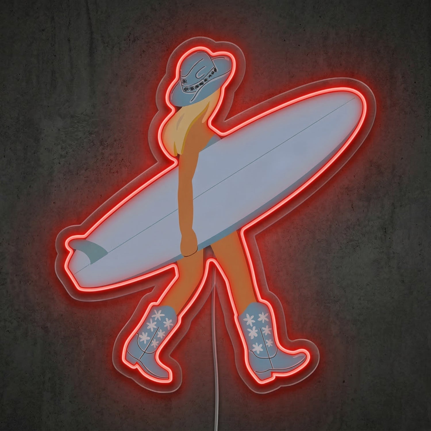 ShineNeon™ Coastal Cowgirl Neon Sign Surfboard & Boots Western Decor Art USB Power - Shineneon