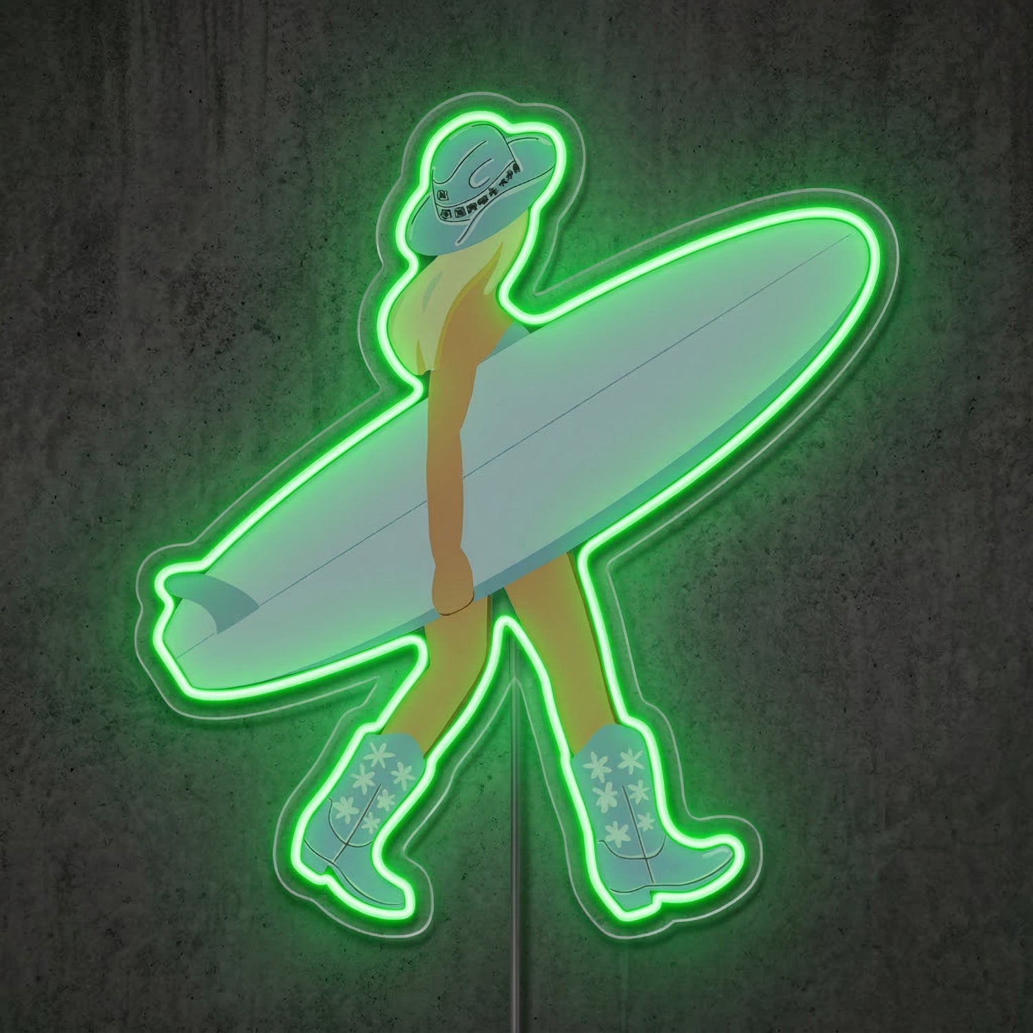 ShineNeon™ Coastal Cowgirl Neon Sign Surfboard & Boots Western Decor Art USB Power - Shineneon