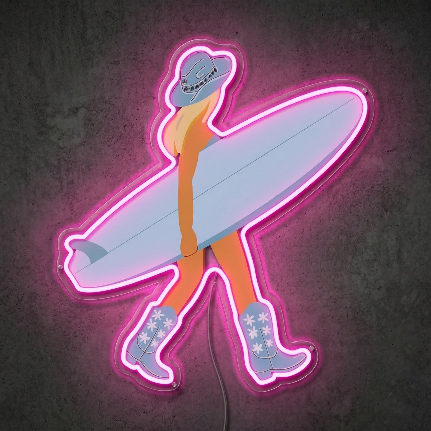 ShineNeon™ Coastal Cowgirl Neon Sign Surfboard & Boots Western Decor Art USB Power - Shineneon
