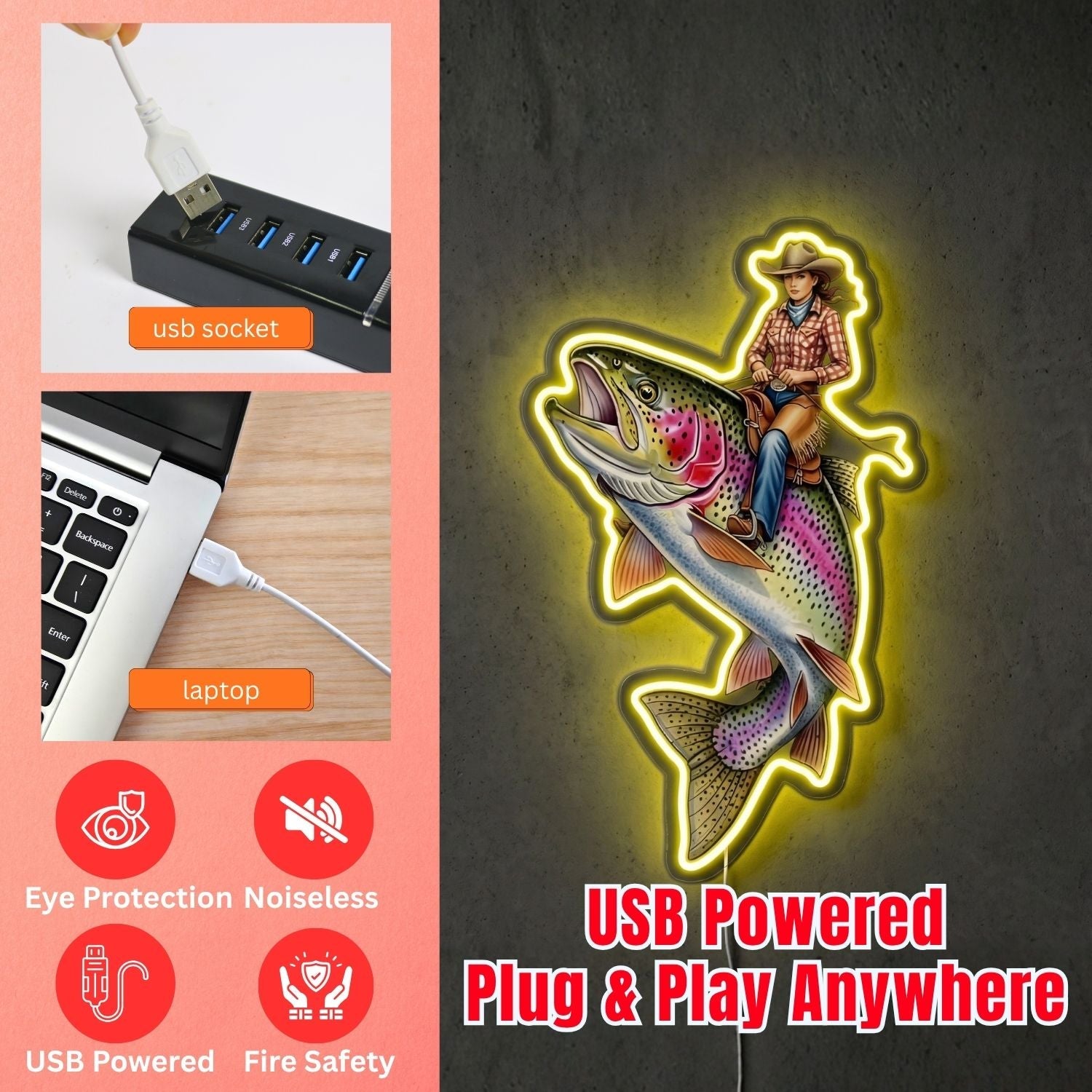 ShineNeon™ Color Splash Trout neon sign USB Power - Shineneon
