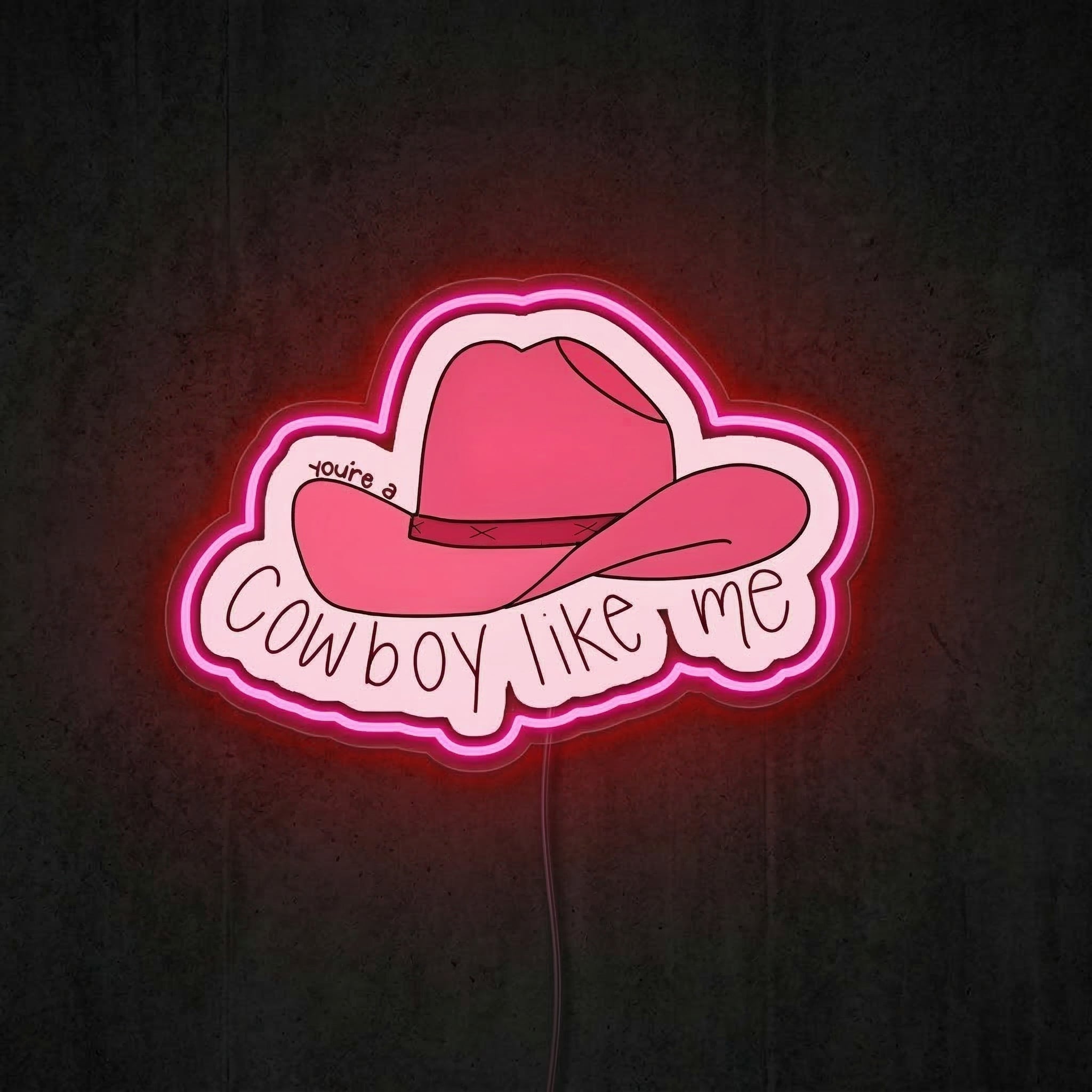 ShineNeon™ Cowboy Like Me Pink Hat Neon Sign Western Lyric Wall Decor USB Powered Sign - Shineneon