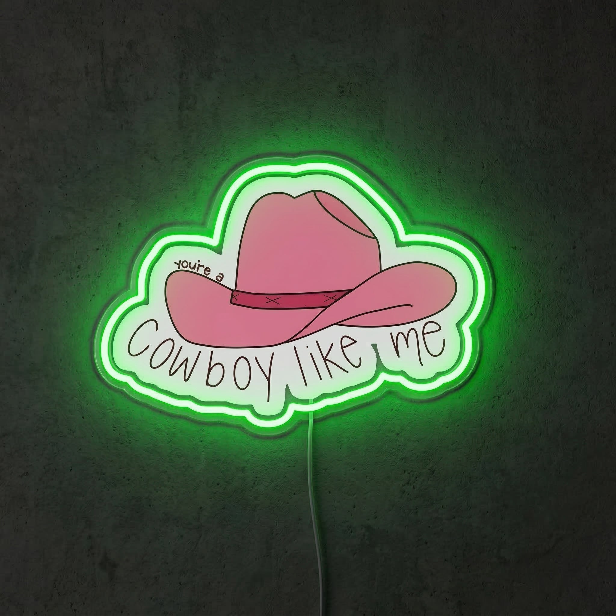 ShineNeon™ Cowboy Like Me Pink Hat Neon Sign Western Lyric Wall Decor USB Powered Sign - Shineneon