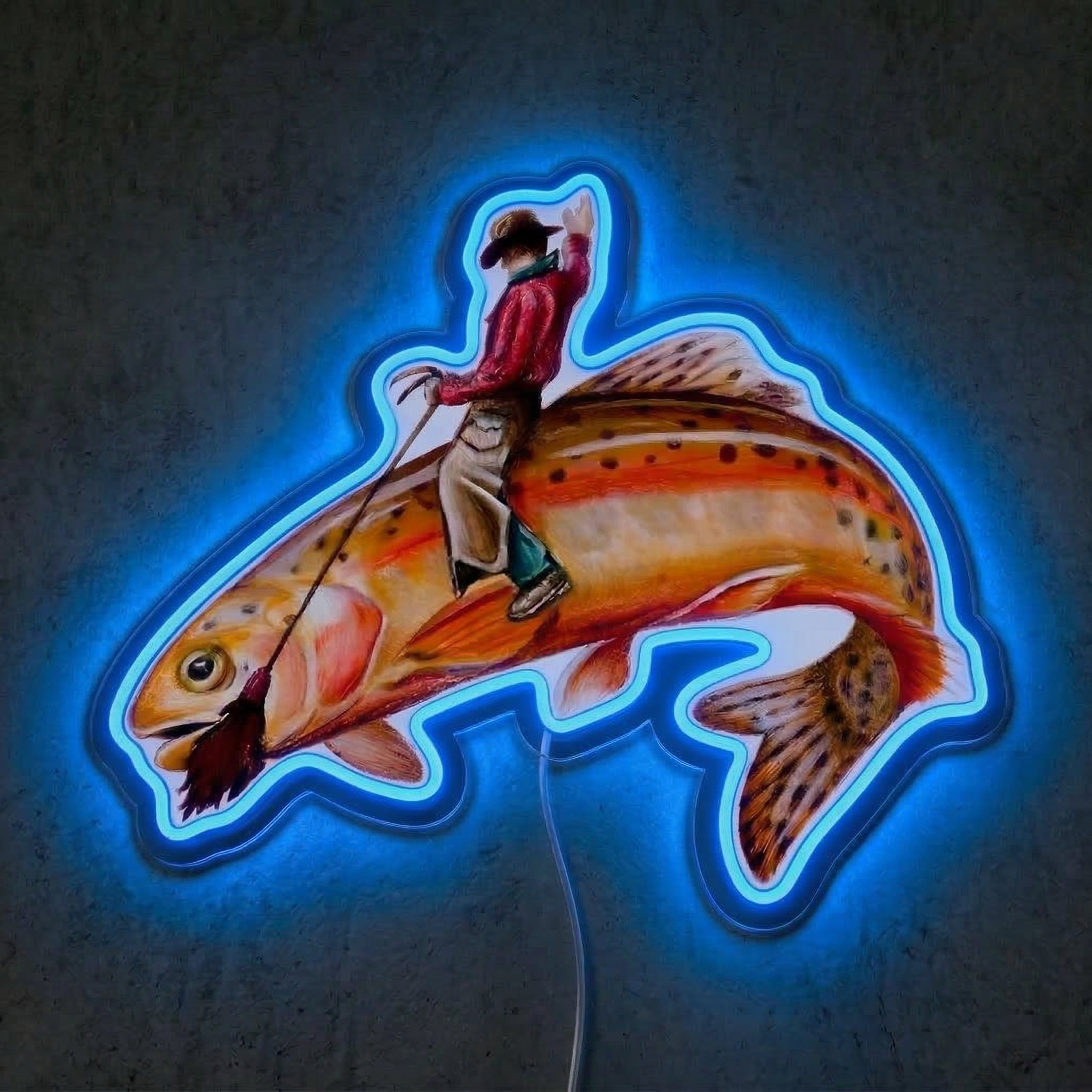 ShineNeon™ Cowboy Riding Trout Neon Sign Western Rodeo Fishing Art Decor USB Powered - Shineneon