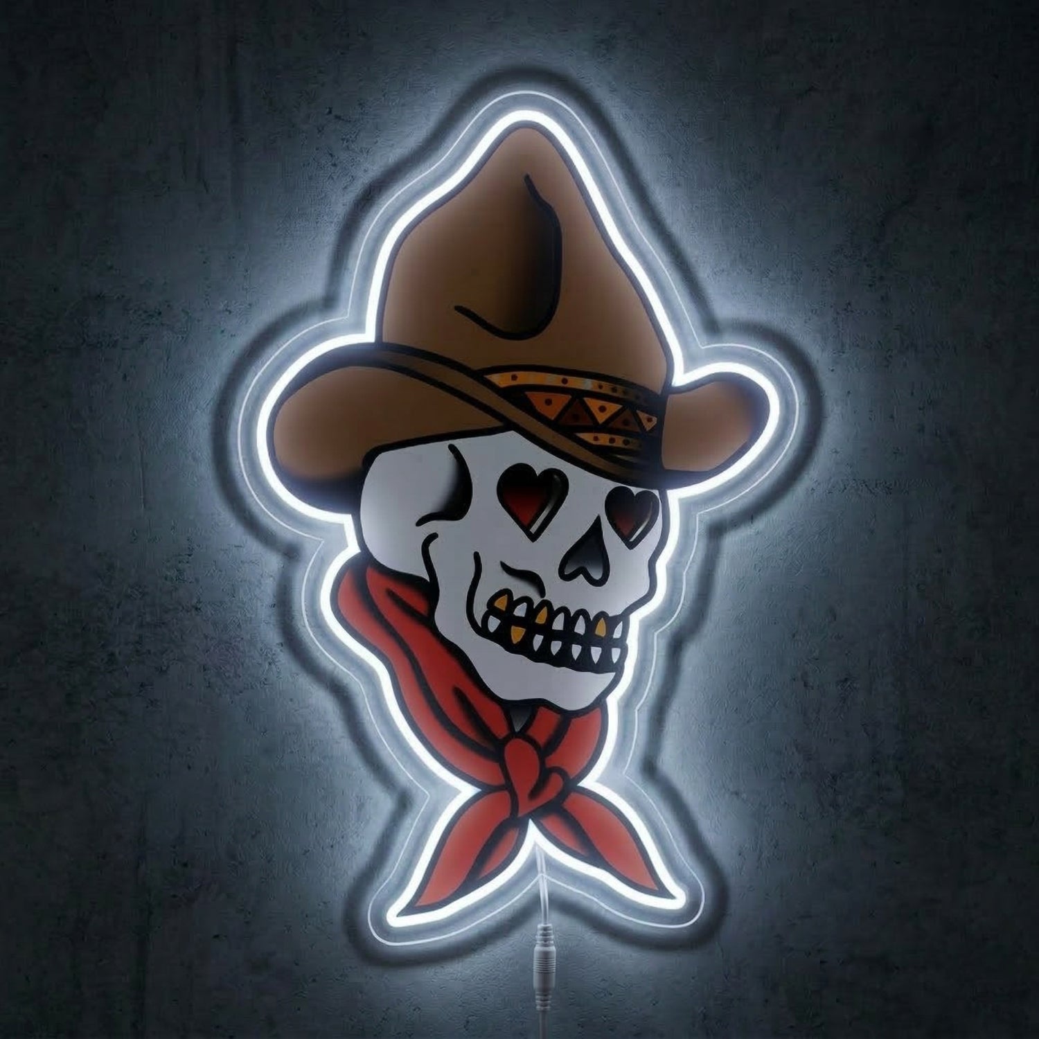 ShineNeon™ Cowboy Skull Heart Eyes LED Neon Sign Tattoo Art Western Wall Decor USB Power - Shineneon