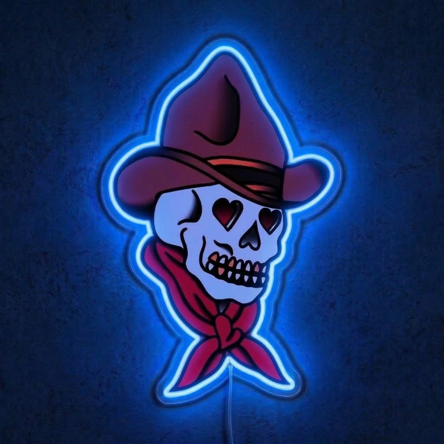 ShineNeon™ Cowboy Skull Heart Eyes LED Neon Sign Tattoo Art Western Wall Decor USB Power - Shineneon