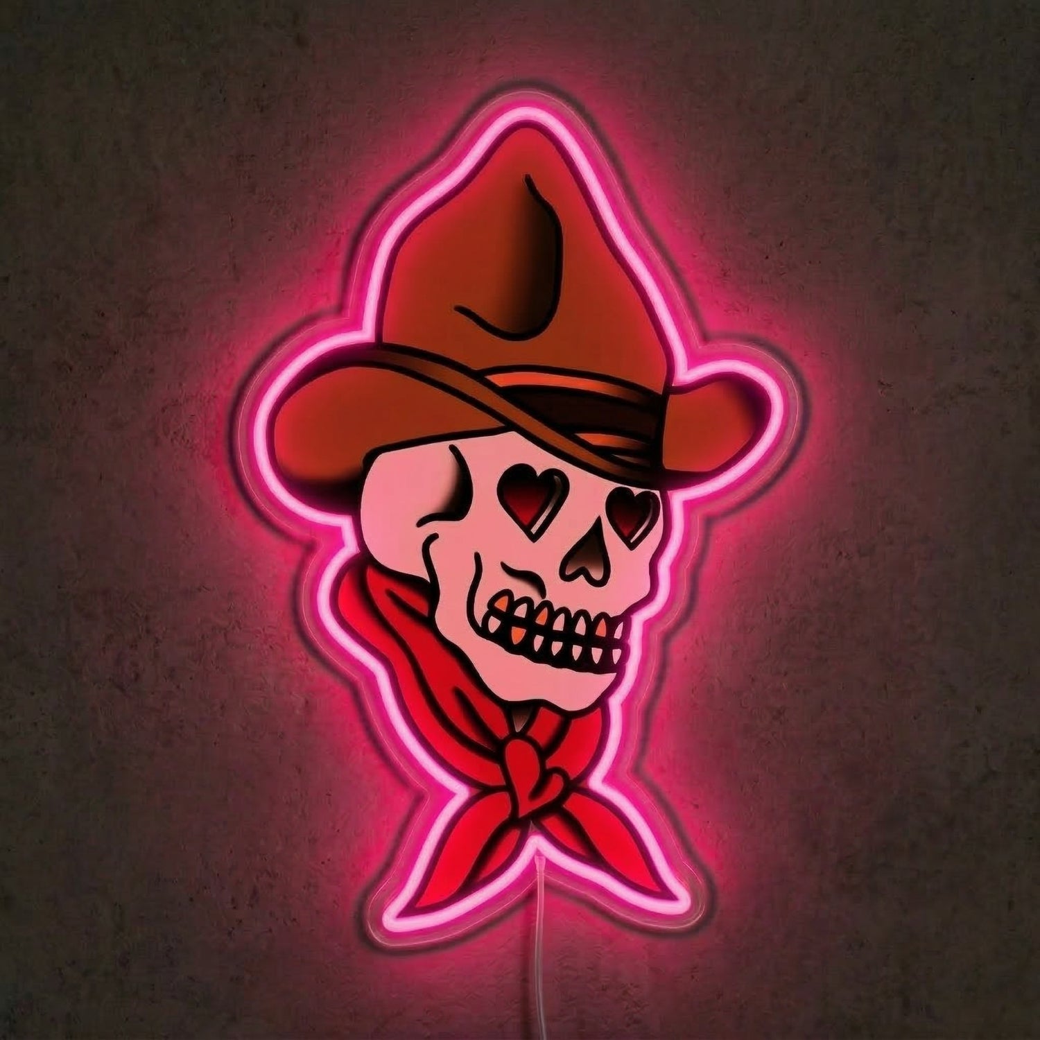 ShineNeon™ Cowboy Skull Heart Eyes LED Neon Sign Tattoo Art Western Wall Decor USB Power - Shineneon