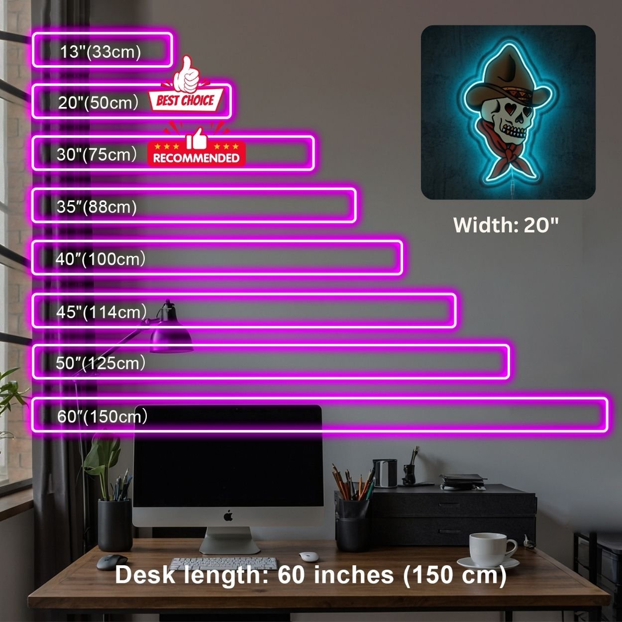 ShineNeon™ Cowboy Skull Heart Eyes LED Neon Sign Tattoo Art Western Wall Decor USB Power - Shineneon