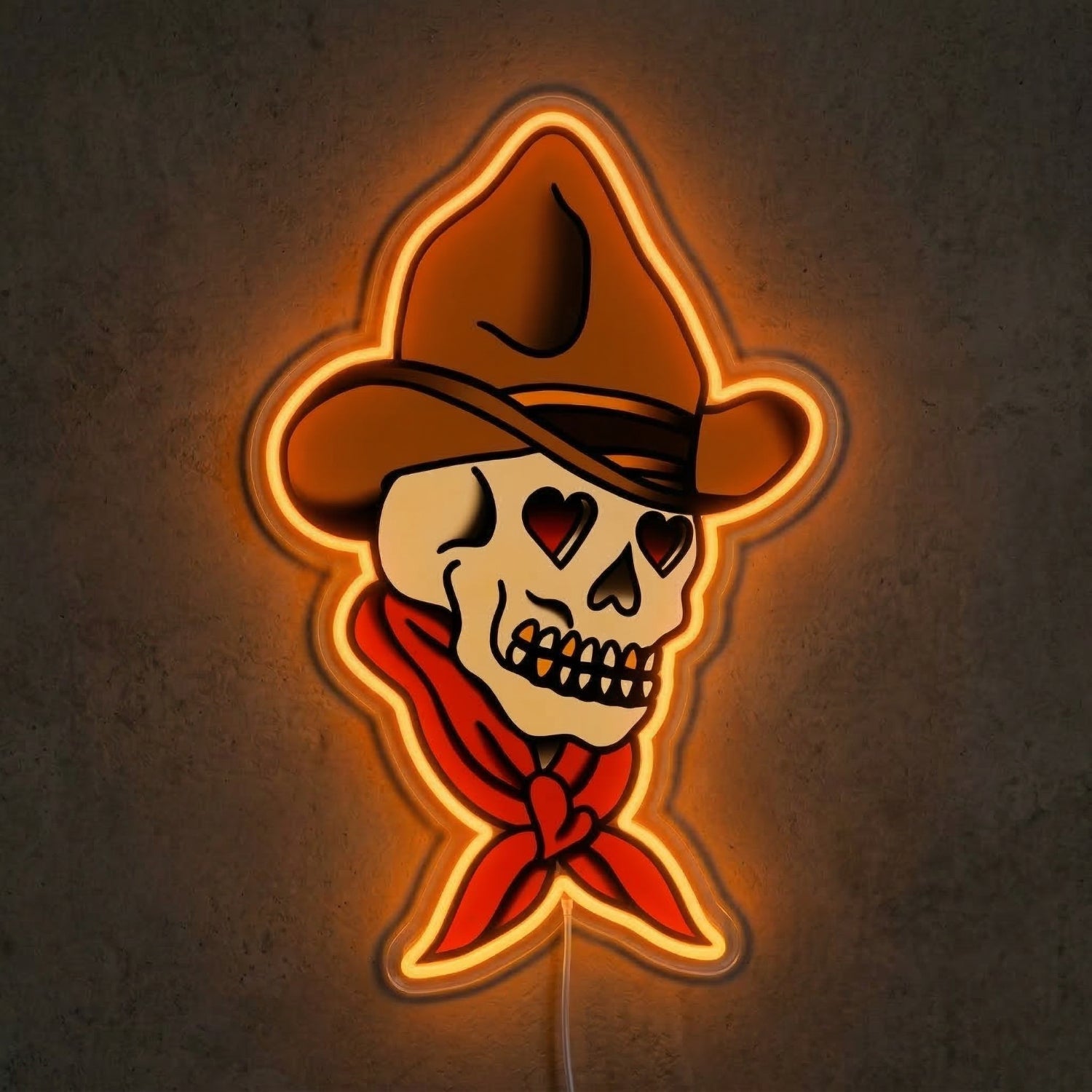 ShineNeon™ Cowboy Skull Heart Eyes LED Neon Sign Tattoo Art Western Wall Decor USB Power - Shineneon