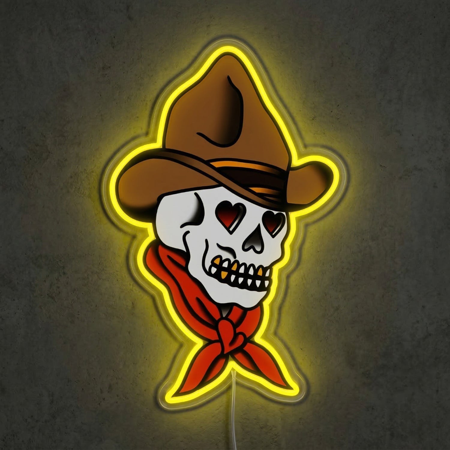 ShineNeon™ Cowboy Skull Heart Eyes LED Neon Sign Tattoo Art Western Wall Decor USB Power - Shineneon