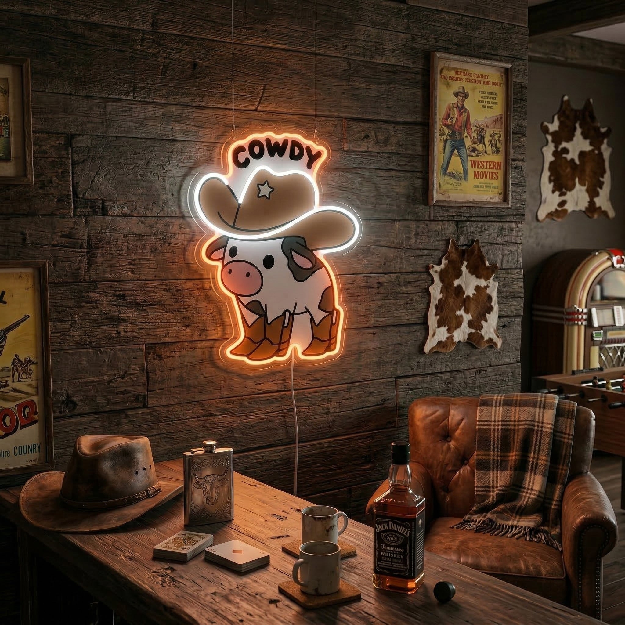 ShineNeon™ Cowdy Cow LED Neon Sign Western Cowboy Boots Room Decor USB Power - Shineneon