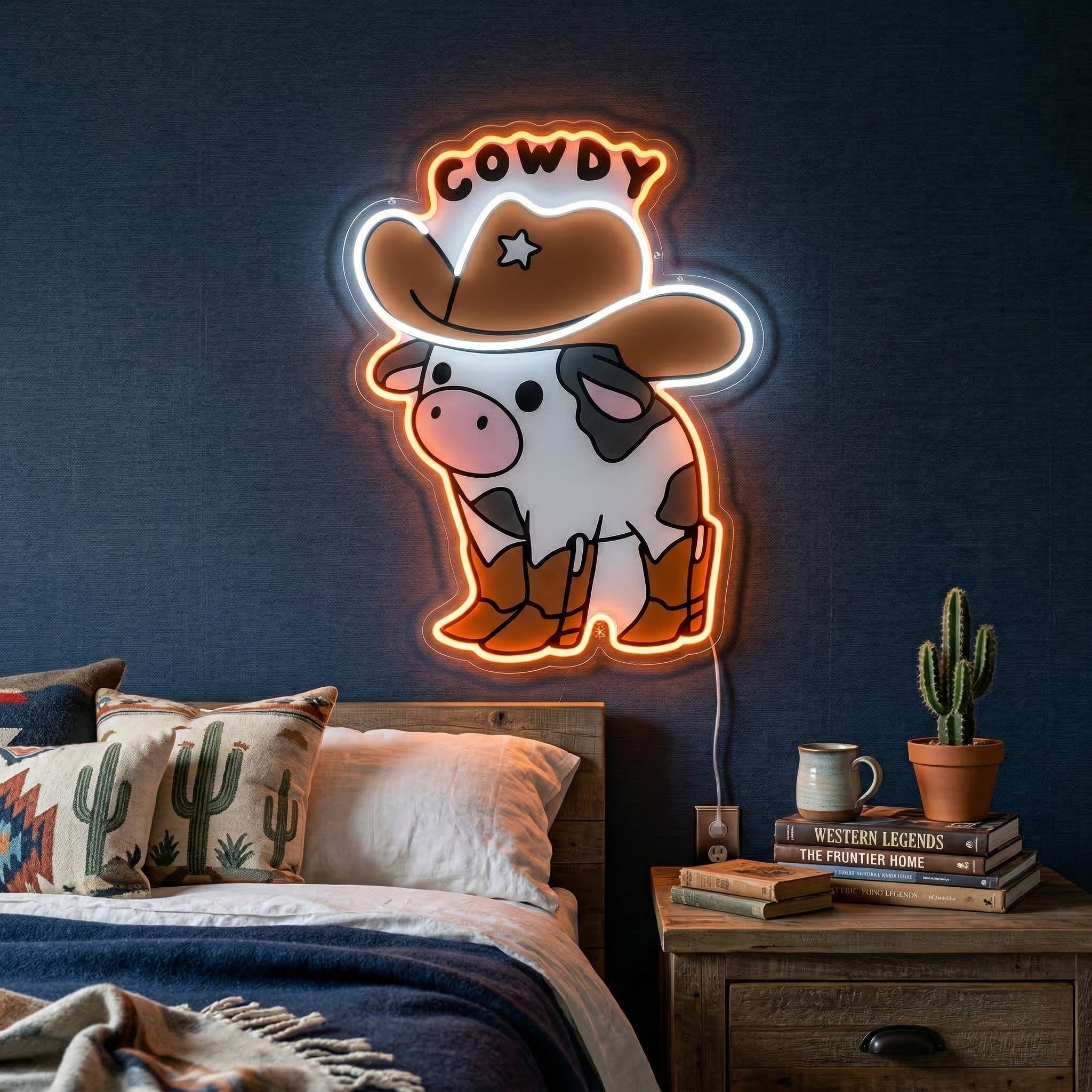 ShineNeon™ Cowdy Cow LED Neon Sign Western Cowboy Boots Room Decor USB Power - Shineneon
