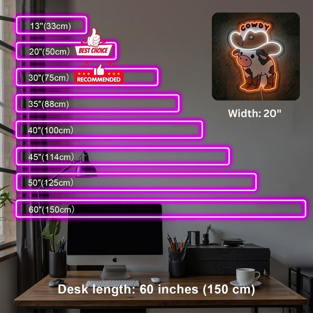 ShineNeon™ Cowdy Cow LED Neon Sign Western Cowboy Boots Room Decor USB Power - Shineneon
