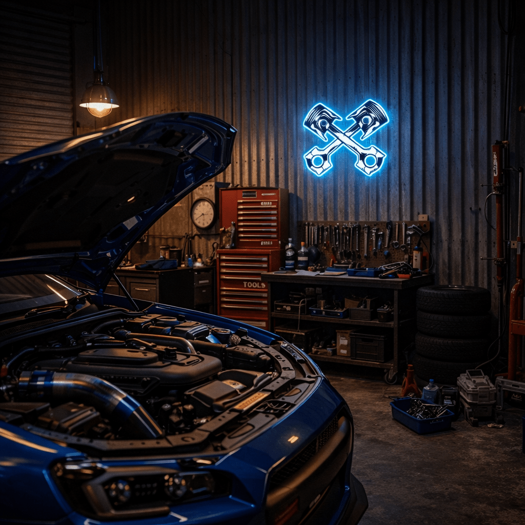 ShineNeon™ Crossed Pistons LED Neon Sign - Garage Mancave Wall Decor & Mechanic Gift - Shineneon