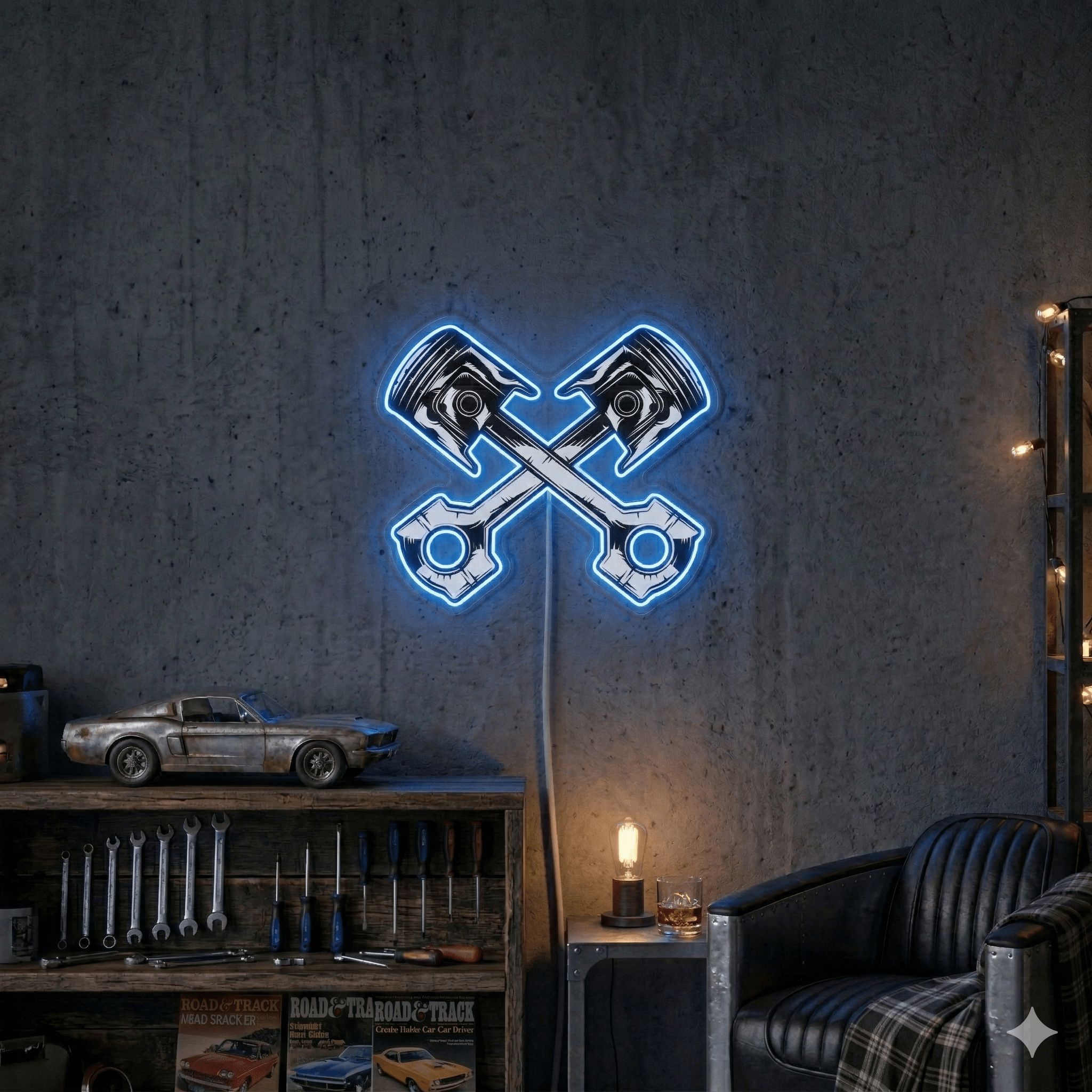 ShineNeon™ Crossed Pistons LED Neon Sign - Garage Mancave Wall Decor & Mechanic Gift - Shineneon
