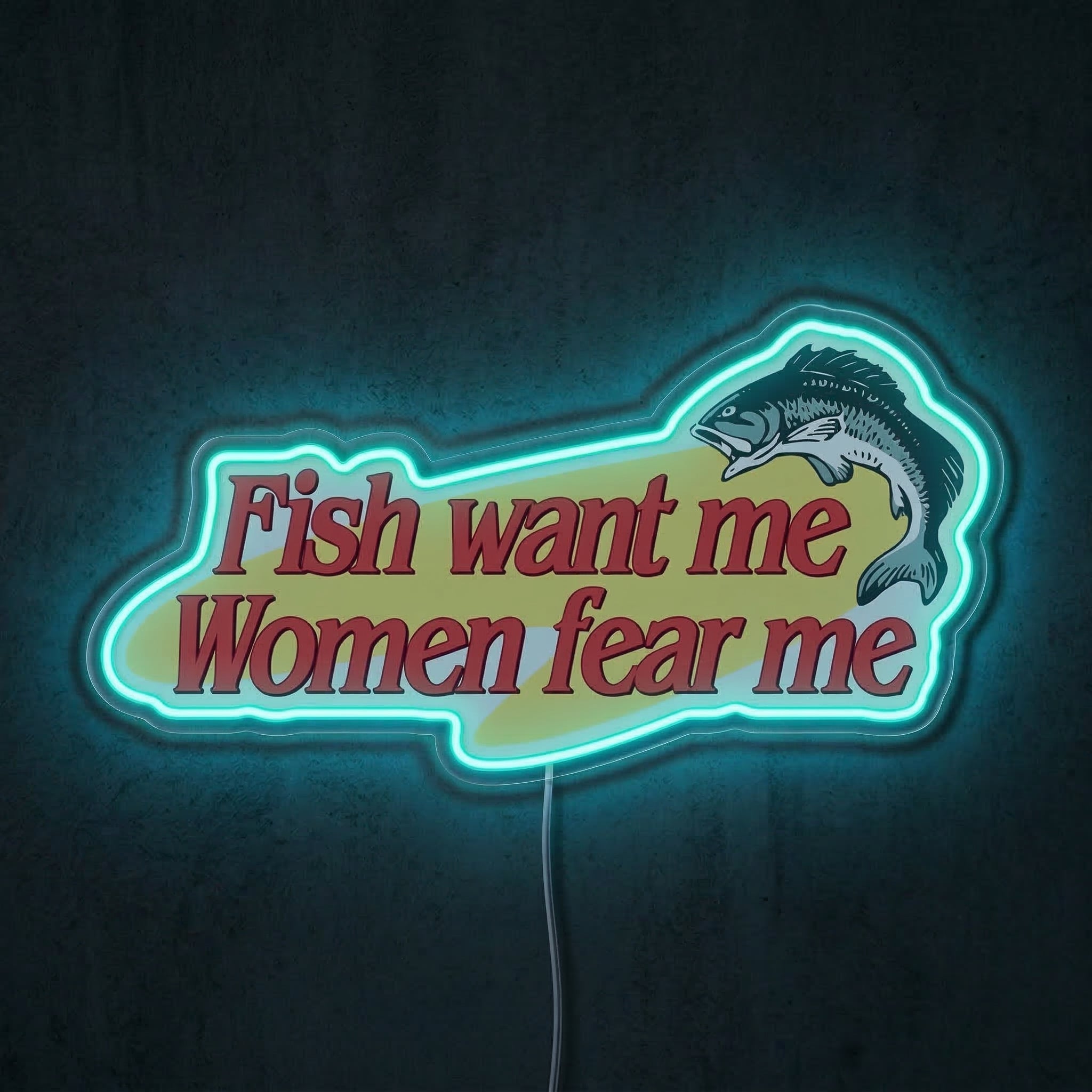 ShineNeon™ Fish Want Me Women Fear Me LED Neon Sign Funny Bass Fishing Decor USB Power - Shineneon