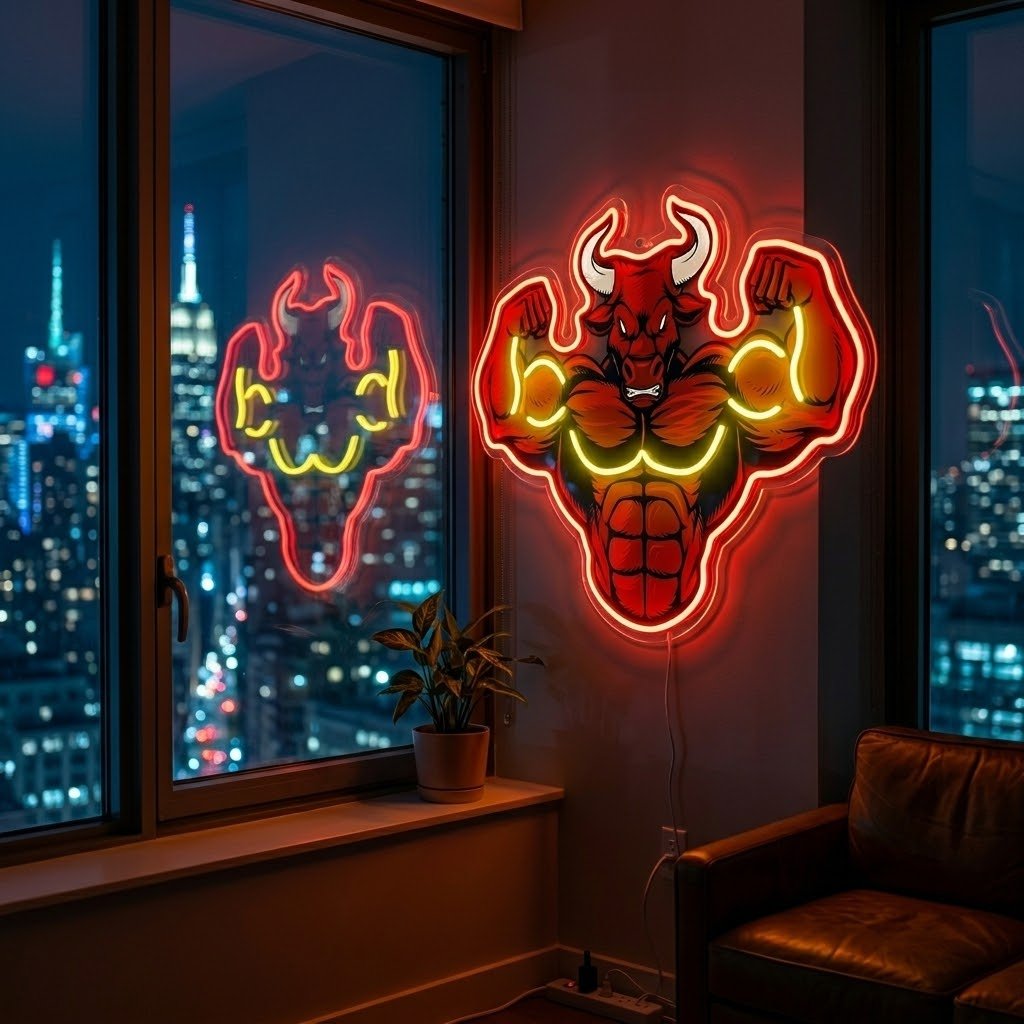 ShineNeon™ Flexing Muscle Bull Fitness Neon Sign For Home Gym USB Power - Shineneon