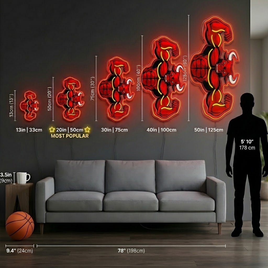 ShineNeon™ Flexing Muscle Bull Fitness Neon Sign For Home Gym USB Power - Shineneon
