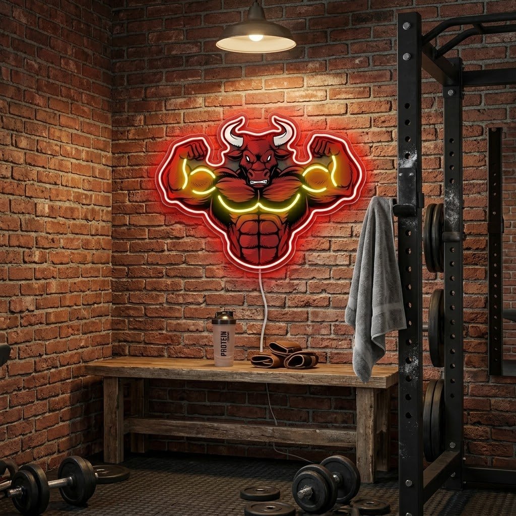ShineNeon™ Flexing Muscle Bull Fitness Neon Sign For Home Gym USB Power - Shineneon