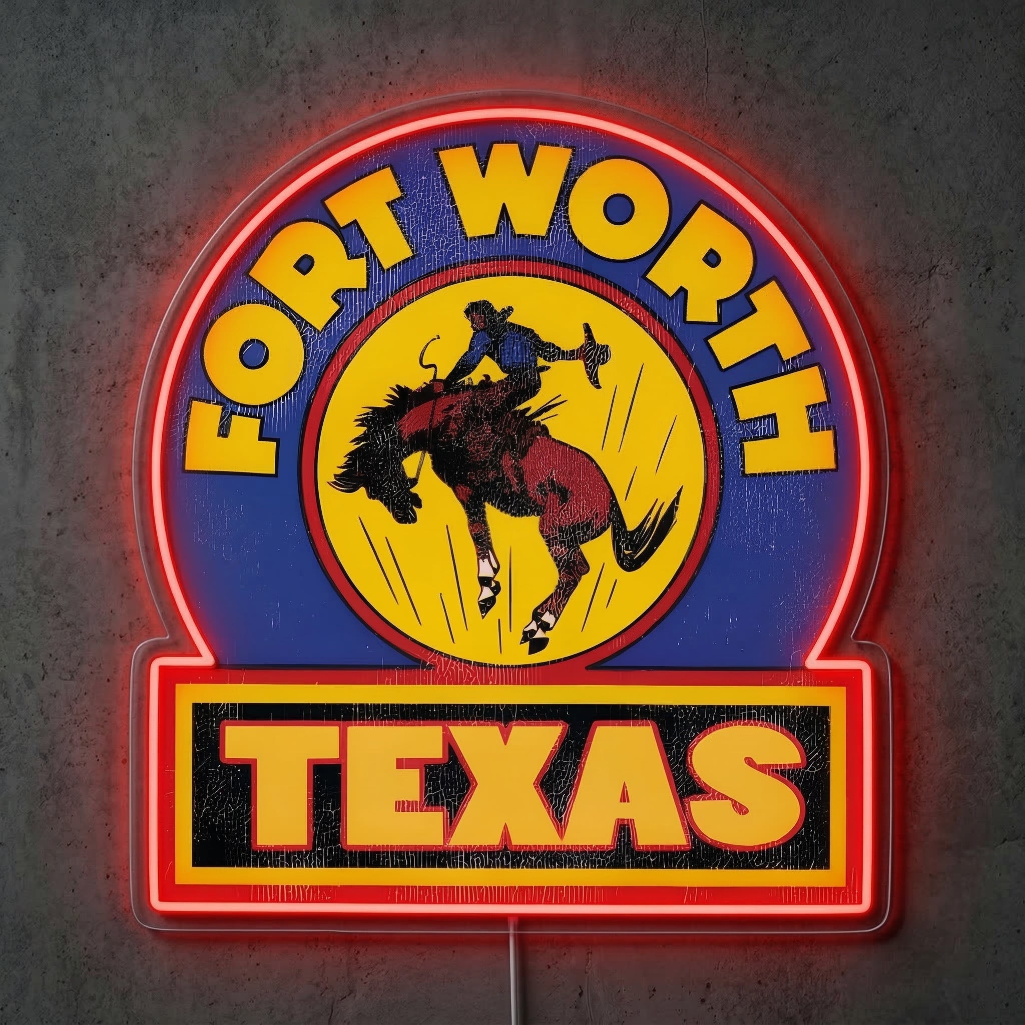 ShineNeon™ Fort Worth Texas Rodeo Neon Sign Vintage Bucking Bronco Decor USB Power Neon Sign - Shineneon