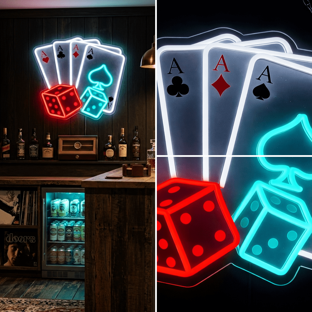 ShineNeon™ Four Aces & Dice LED Neon Sign - Vegas Casino Game Room Decor for Man Cave - Shineneon