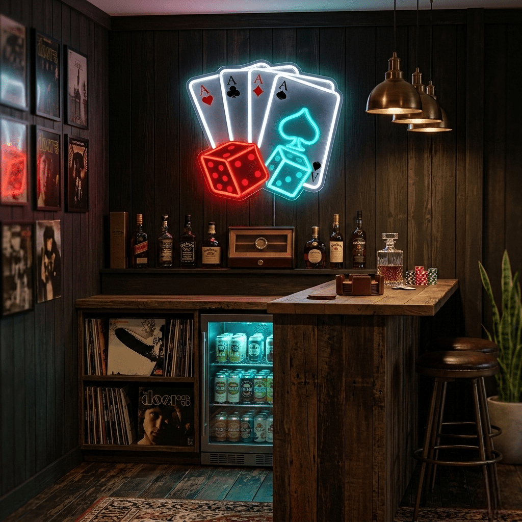 ShineNeon™ Four Aces & Dice LED Neon Sign - Vegas Casino Game Room Decor for Man Cave - Shineneon