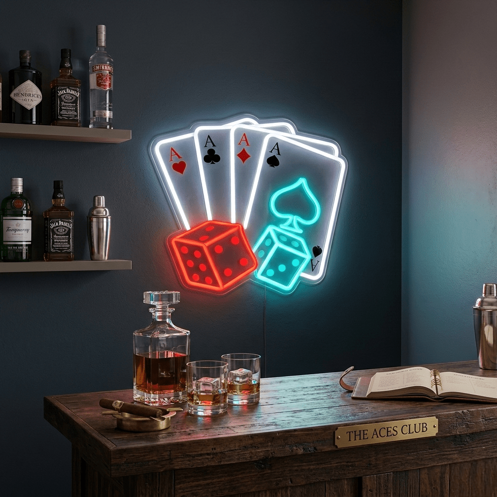 ShineNeon™ Four Aces & Dice LED Neon Sign - Vegas Casino Game Room Decor for Man Cave - Shineneon