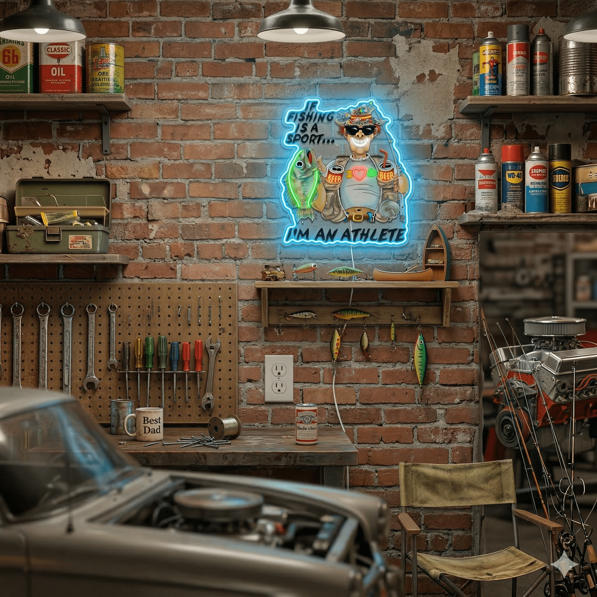 ShineNeon™ Funny Fishing Athlete Neon Sign Beer & Bass LED Wall Decor USB Powered - Shineneon