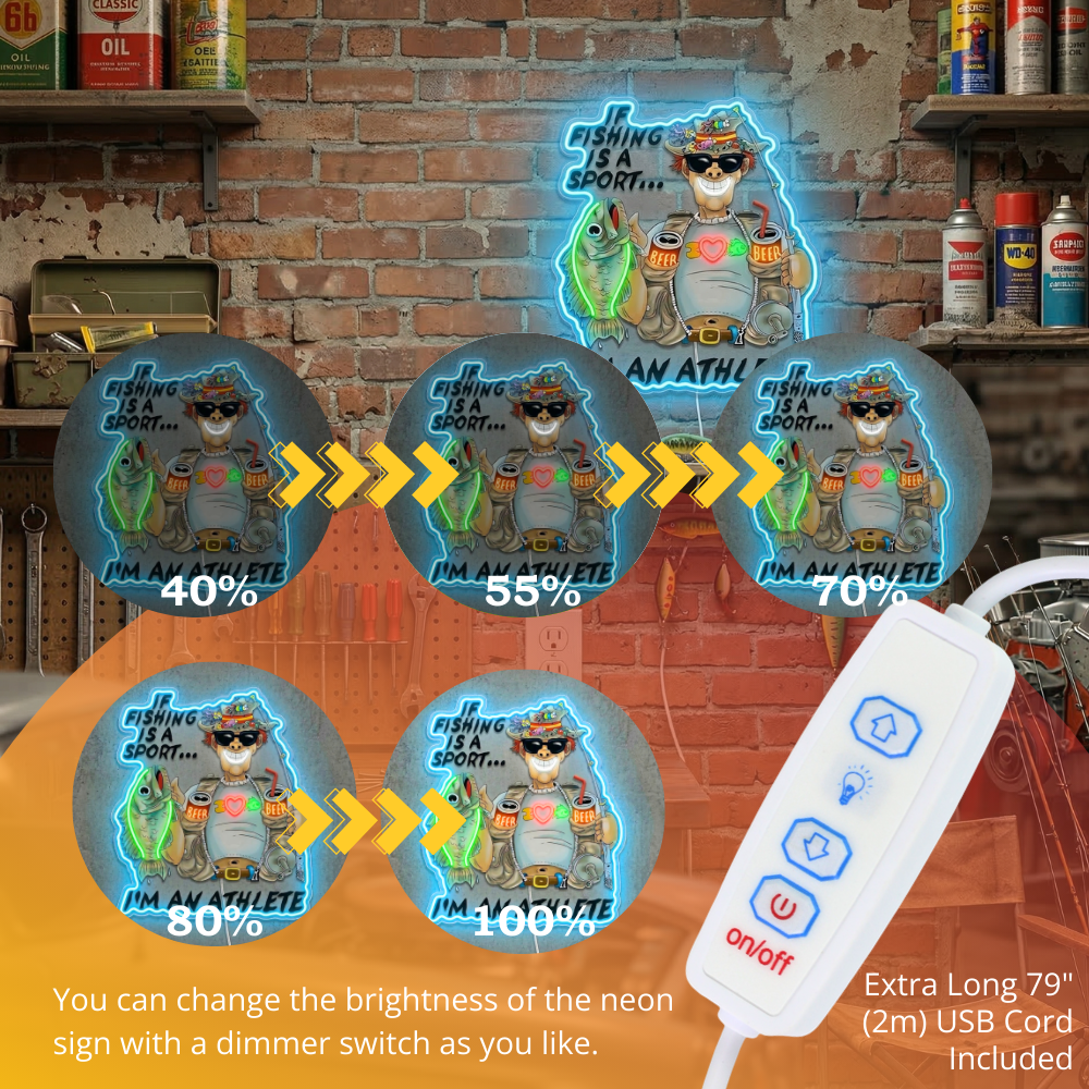 ShineNeon™ Funny Fishing Athlete Neon Sign Beer & Bass LED Wall Decor USB Powered - Shineneon