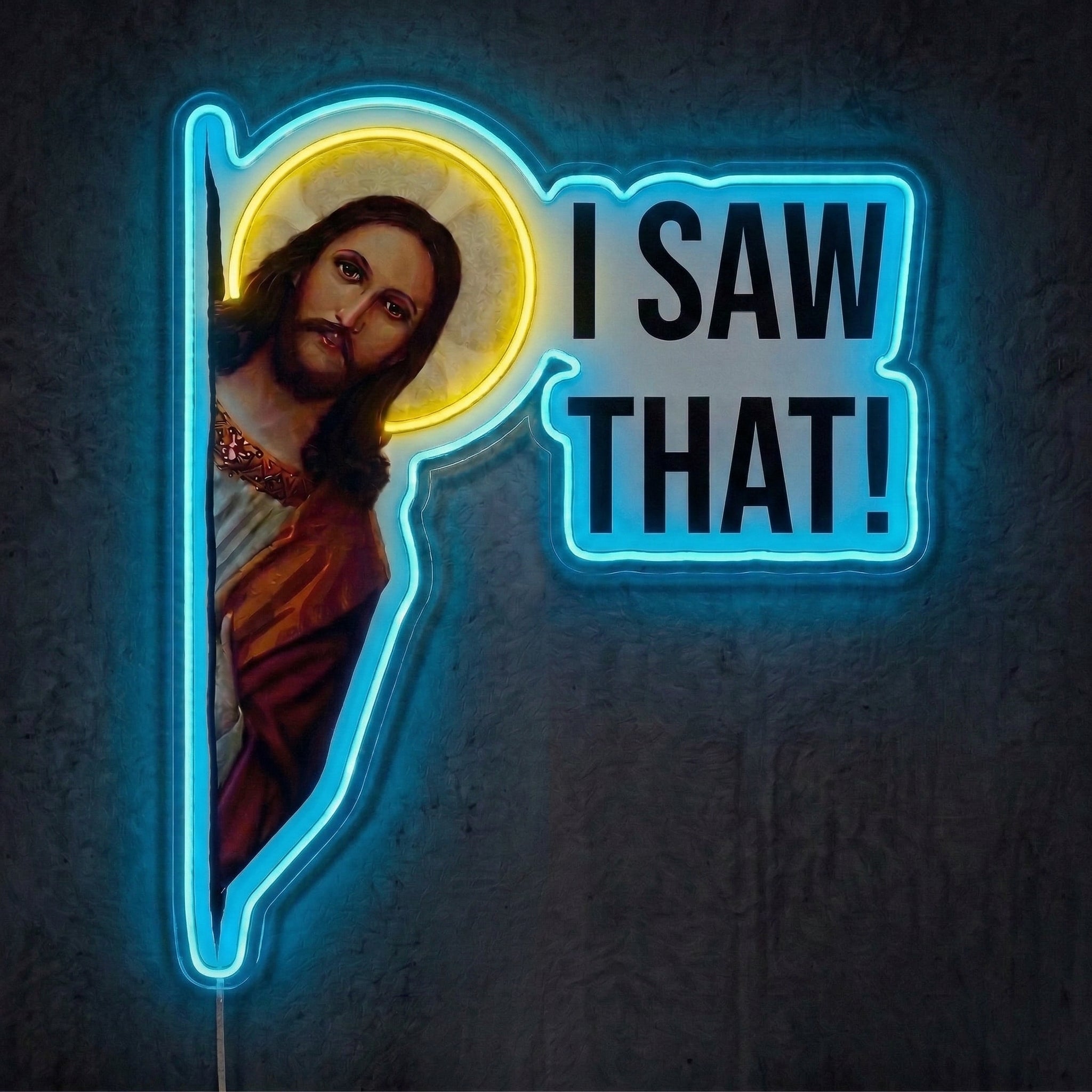 ShineNeonâ„?Funny I Saw That Jesus Neon Sign Peeking Meme Wall Decor USB Power - Shineneon
