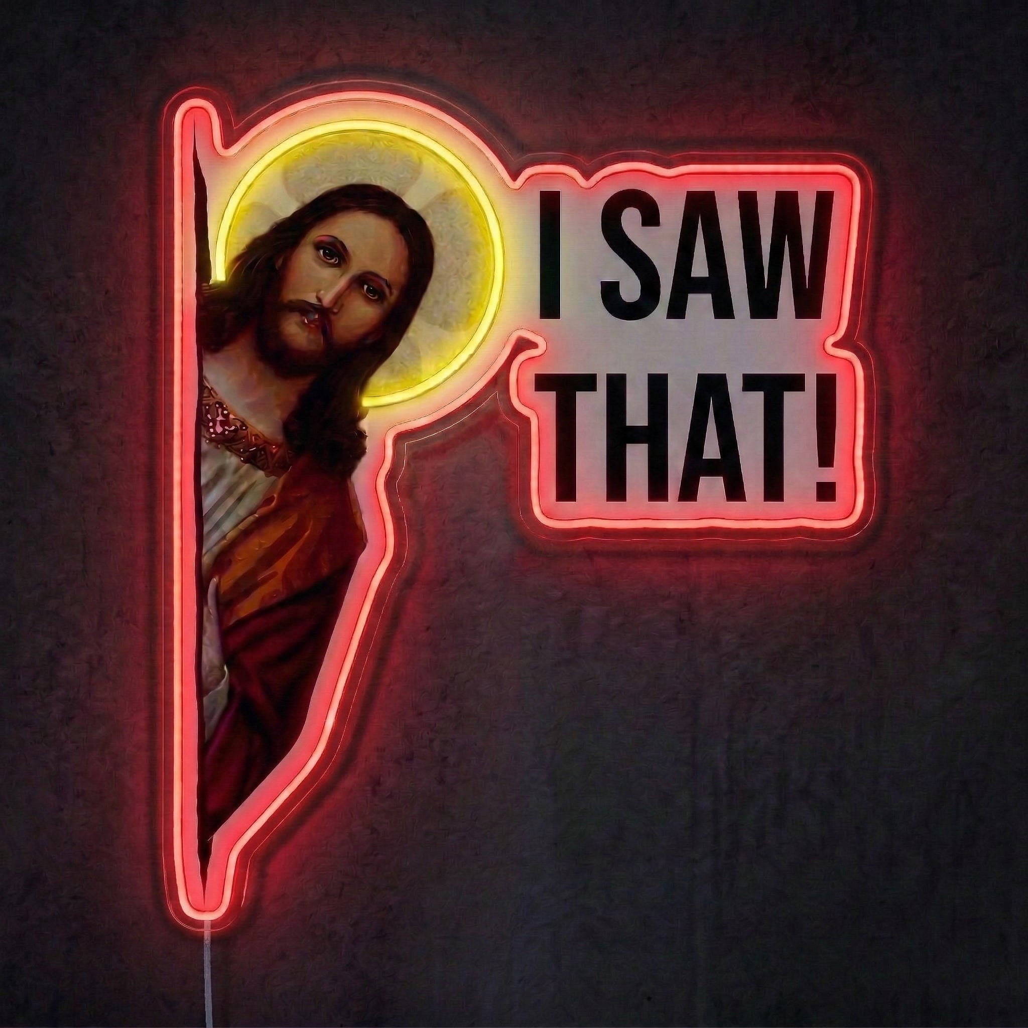 ShineNeonâ„?Funny I Saw That Jesus Neon Sign Peeking Meme Wall Decor USB Power - Shineneon
