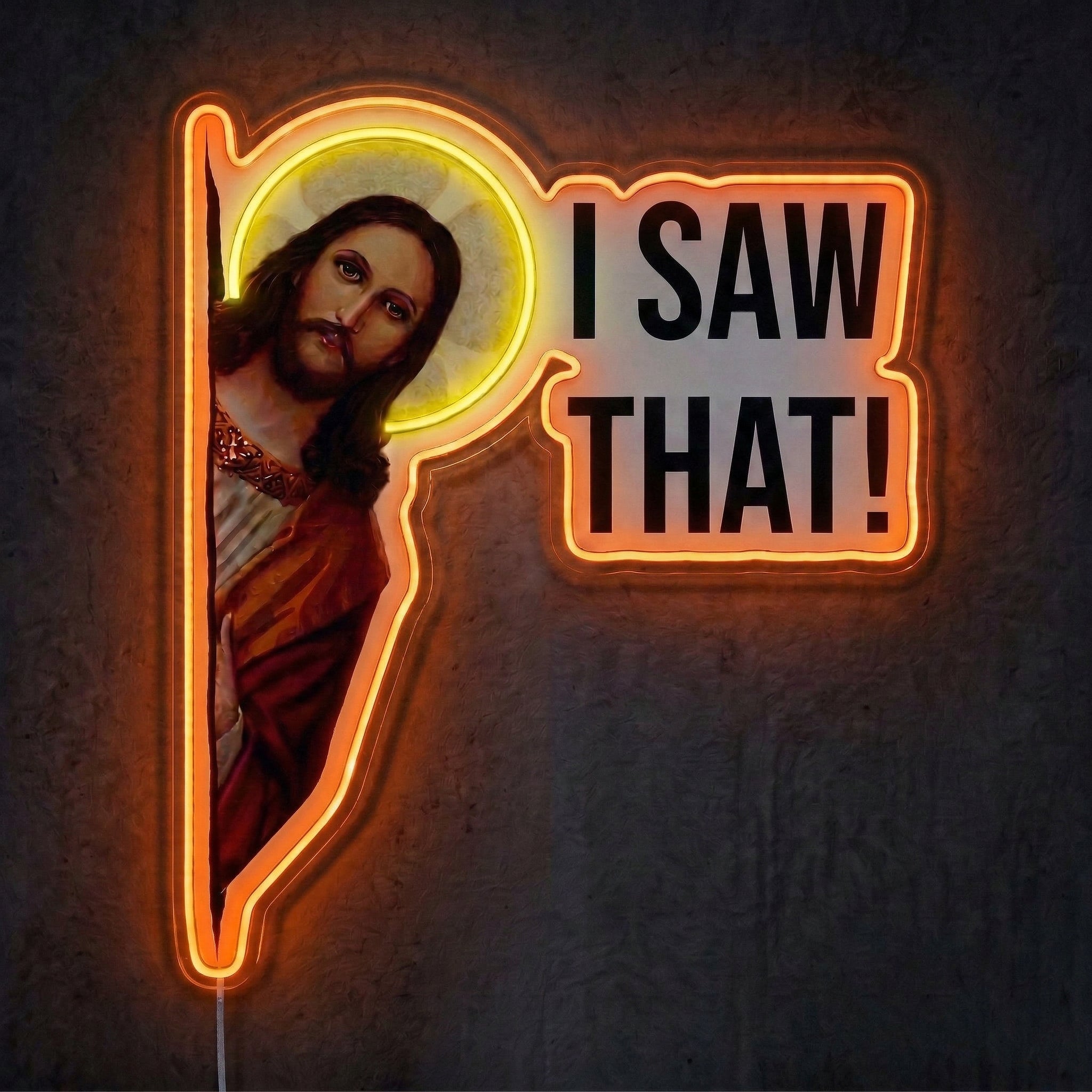 ShineNeonâ„?Funny I Saw That Jesus Neon Sign Peeking Meme Wall Decor USB Power - Shineneon