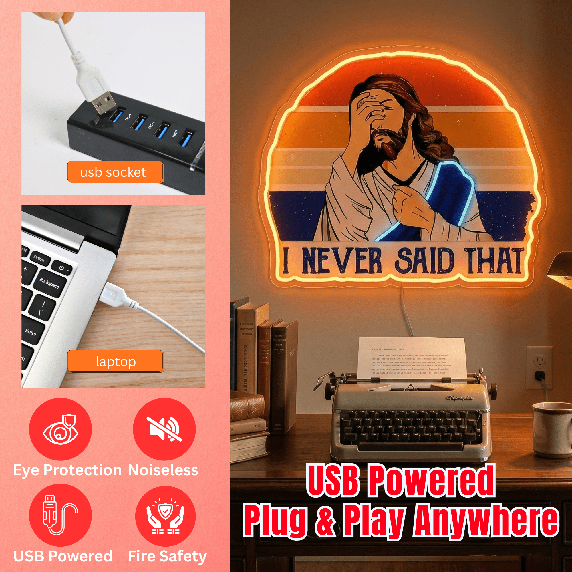 ShineNeon™ Funny Jesus I Never Said That Neon Sign Retro Sunset Meme Wall Decor USB Powered - Shineneon