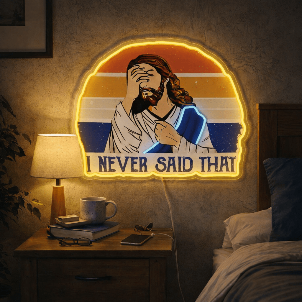ShineNeon™ Funny Jesus I Never Said That Neon Sign Retro Sunset Meme Wall Decor USB Powered - Shineneon