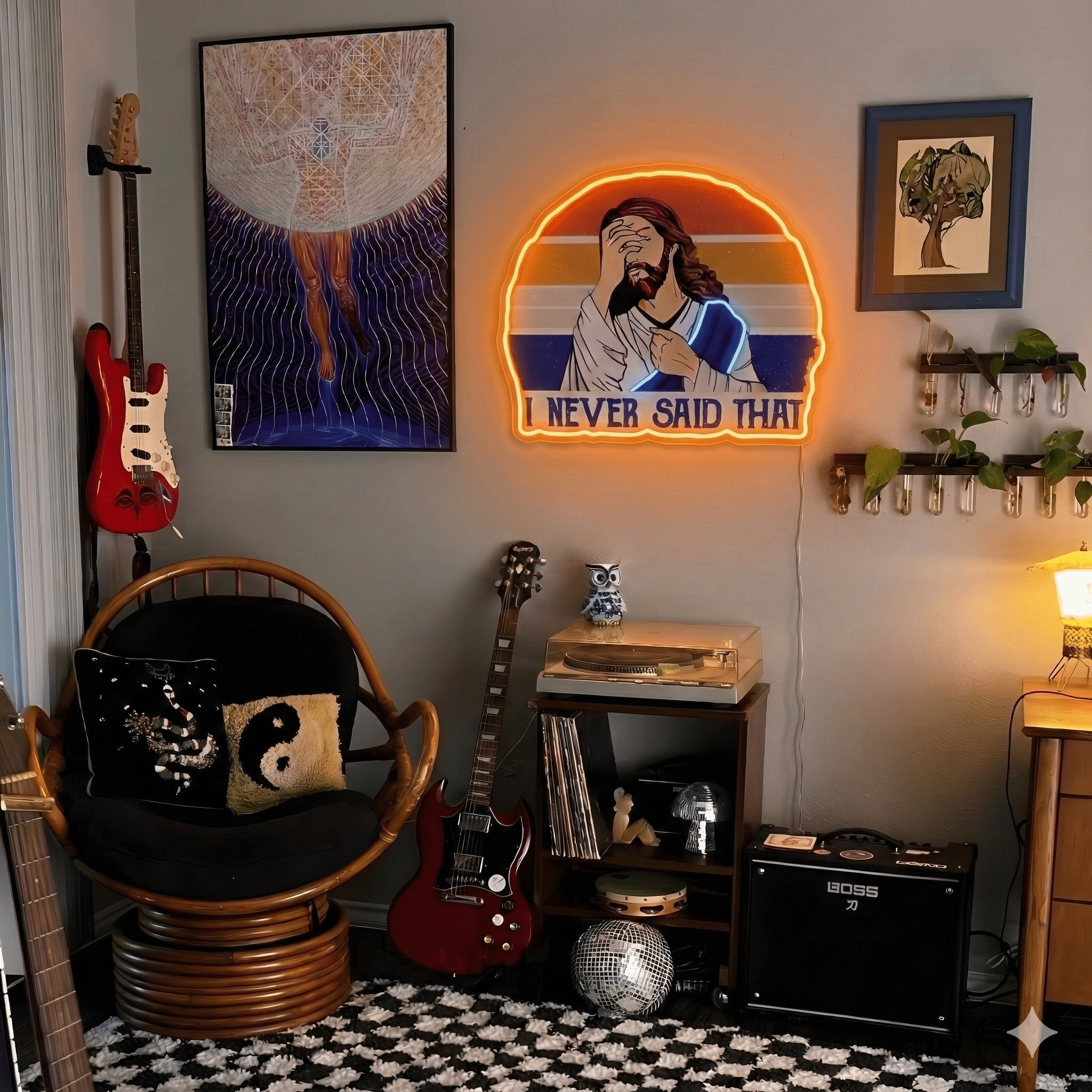 ShineNeon™ Funny Jesus I Never Said That Neon Sign Retro Sunset Meme Wall Decor USB Powered - Shineneon