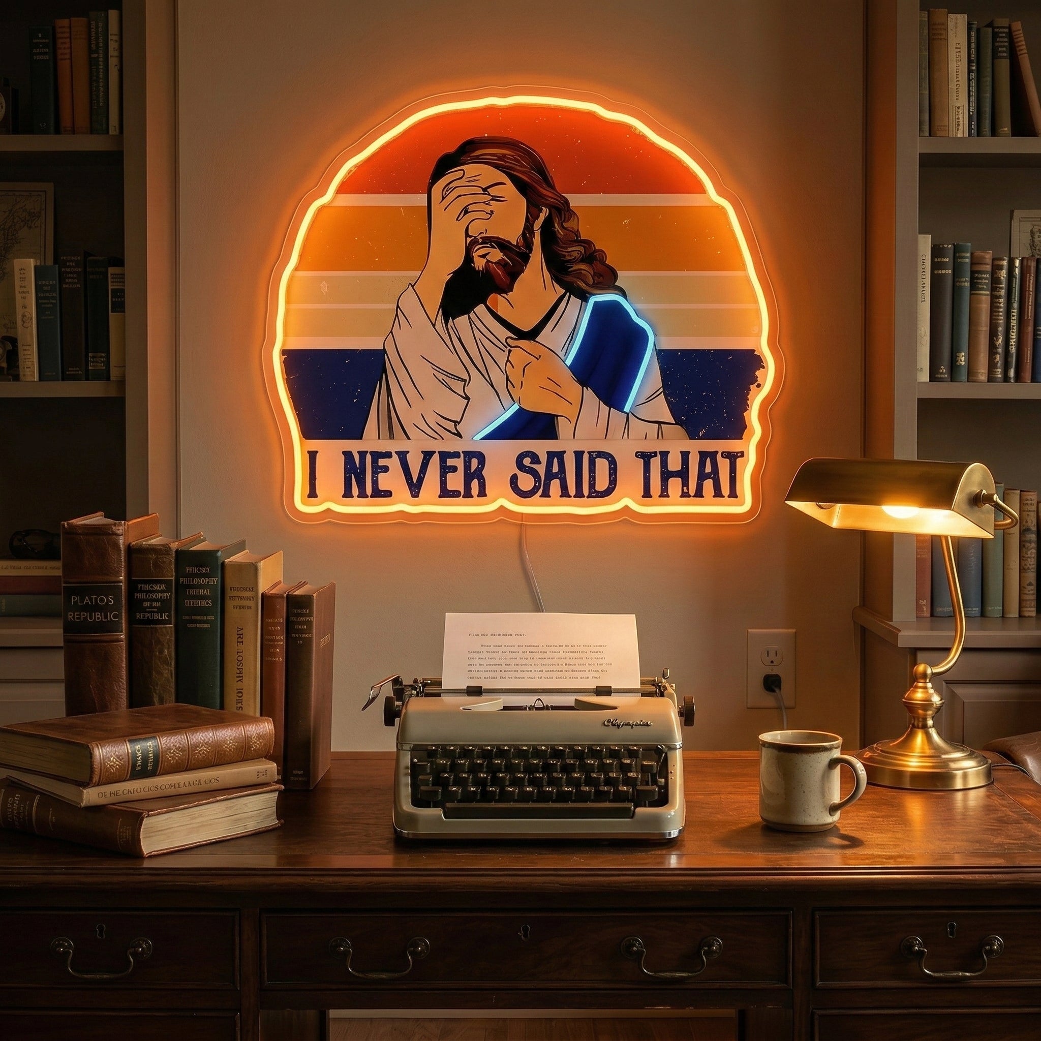 ShineNeon™ Funny Jesus I Never Said That Neon Sign Retro Sunset Meme Wall Decor USB Powered - Shineneon